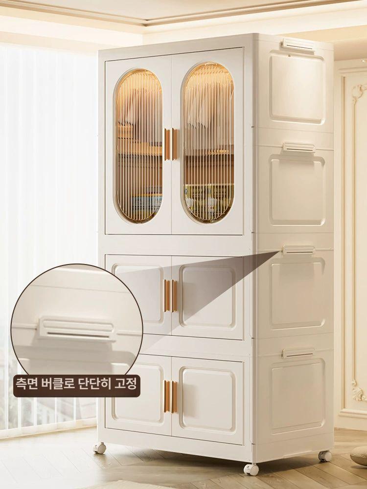 이동식 폴딩수납장 특대형 수납함 접이식 대용량 65cm 행거 1단 수납함 2단 - 상세 이미지 5