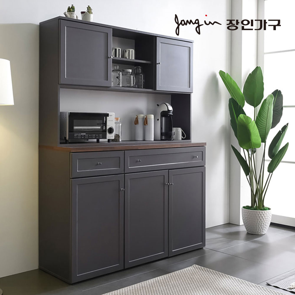 장인가구 쉐프 그레이 1200 홈바 서랍 주방수납장 상부장세트