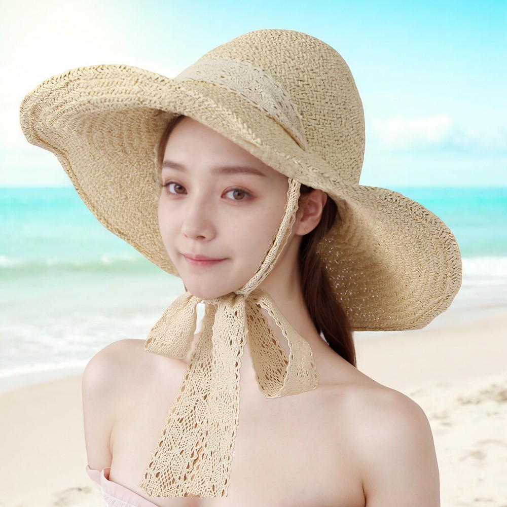왕골모자 릴리안 리본 비치모자 여름 여성 밀짚모자 챙모자 - 상품 이미지