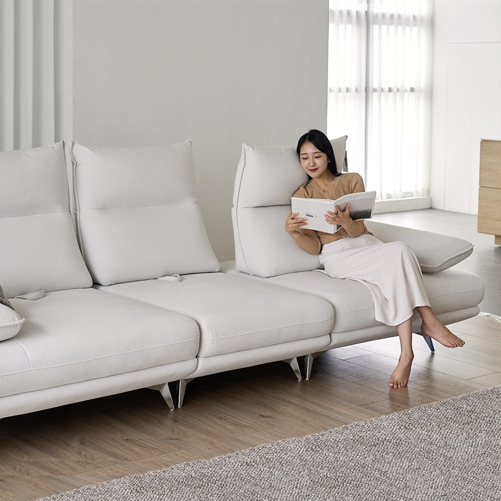 [쿠션Event](희망일배송)빅토리아 패브릭 기능성 이지클린 스윙 소파 스툴포함, 아이보리, 4인용