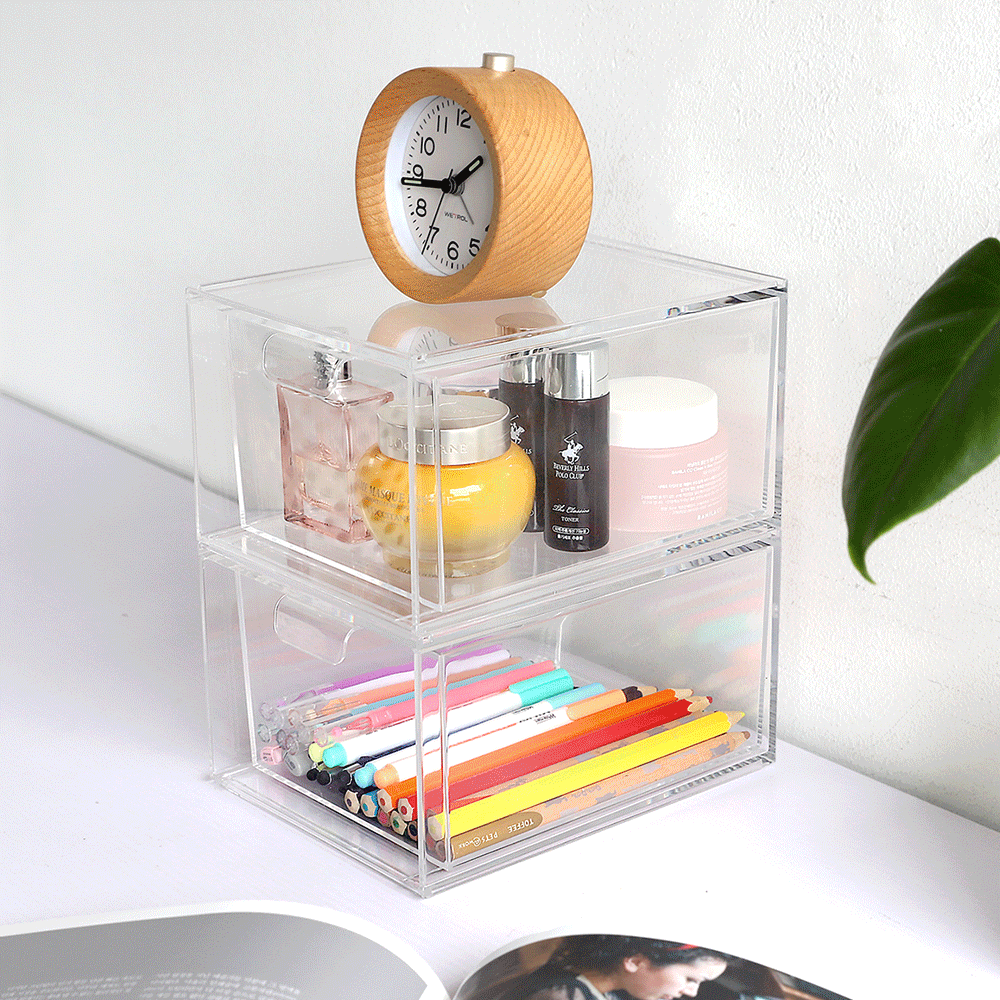 히키스 투명 아크릴 화장품 소품 정리 데스크 서랍 수납함 서랍형 정리함 화장대