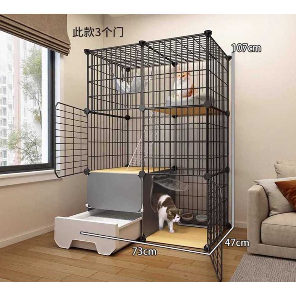 반려묘 철장 펜스 고양이 공간 분리 보호 케이지 3단 73x47x107cm + 세트 - 상세 이미지 2
