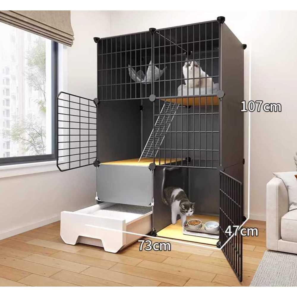고양이 철장 펜스 반려묘 안전 격리 울타리 다단형 73x47x107cm + 3단 깊은형 고급 - 상세 이미지 2
