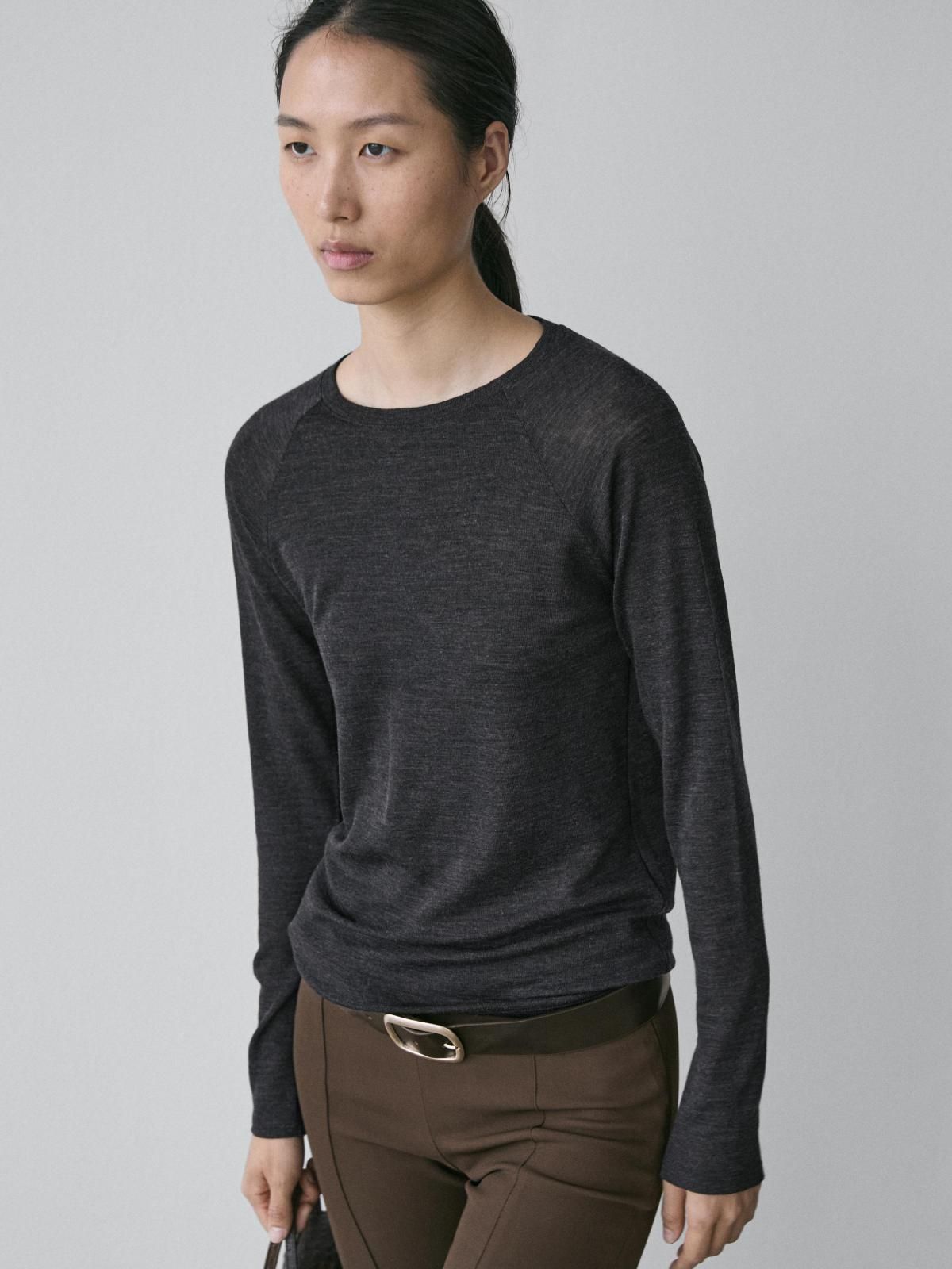 마시모두띠 테크니컬 울 래글런 긴팔 티셔츠 6266/523 ANTHRACITE GREY - 상세 이미지 5