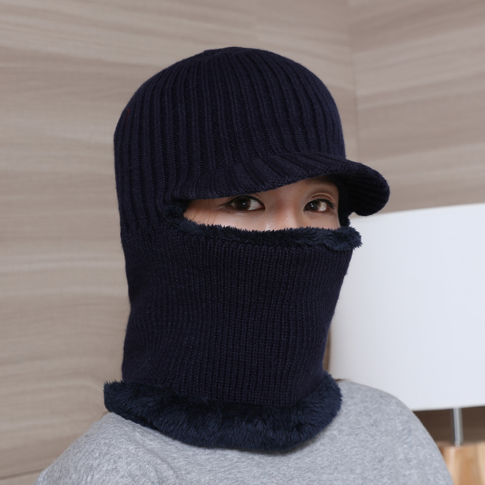 겨울모자 브리드 넥워머 털모자(네이비) 일체형니트챙모자 털모자 - 상세 이미지 3