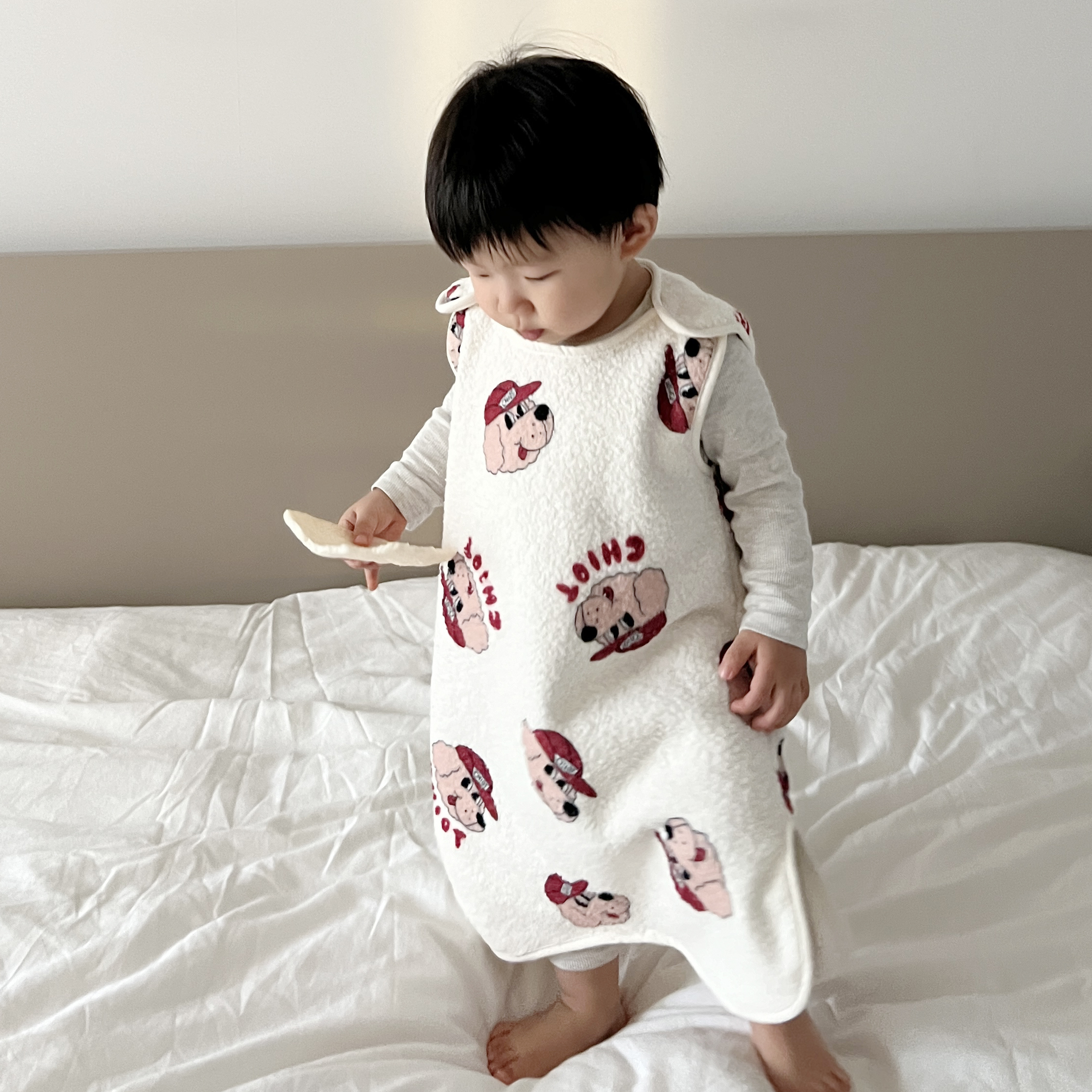 바니블라썸 수면조끼 아기 극세사 밍크 벨벳 수면잠옷 유아 겨울 실내복 잠옷 레드독 S 제품 이미지