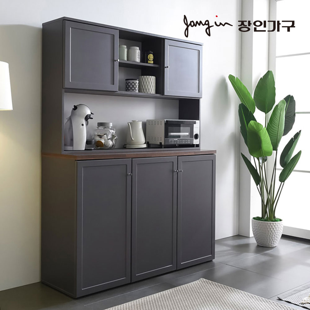 장인가구 쉐프 그레이 1200 홈바 주방수납장 상부장세트 - 상세 이미지 2