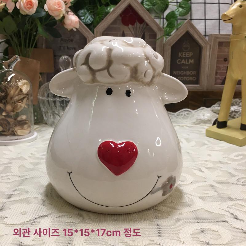 특이한 감성 동물 세라믹 도자기 저금통 동전 저금함 가능 화이트 램 돈통 - 상세 이미지 5