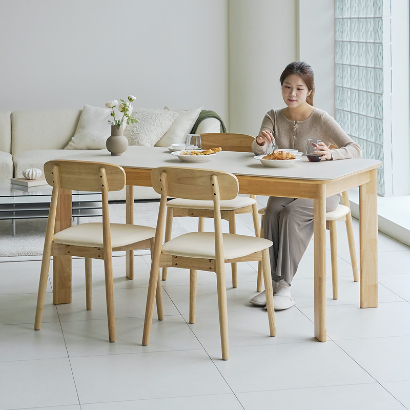 루네뜨 4인용 세라믹식탁 N1 포세린 원목 식탁 세트