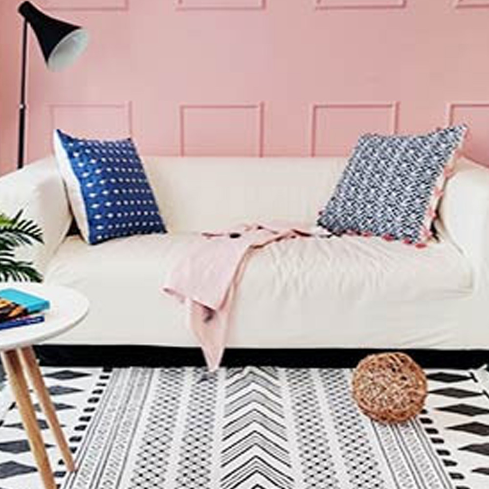 에스닉 디자인 순면러그 100x150 수술장식 사각 러그 - 메인 이미지