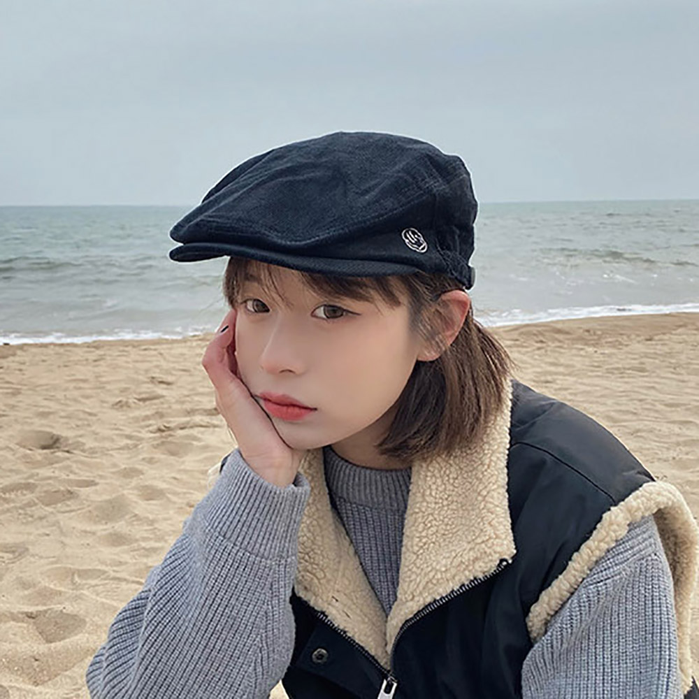 20대 30대 여자 외출 모자 스마일 포인트 코듀로이 패션 헌팅캡 - 상품 이미지