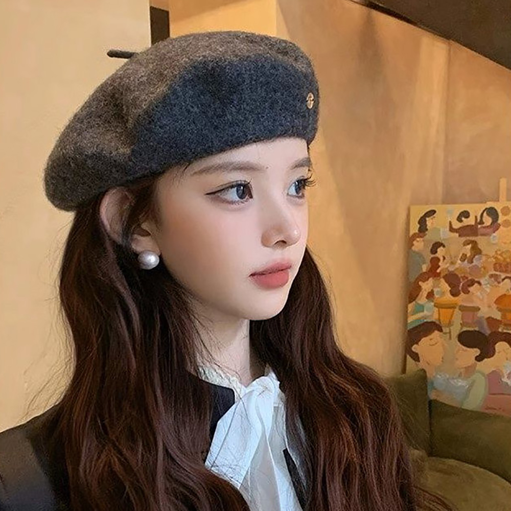 여자 깔끔 예쁜 모자 미니 장식 포인트 울 혼방 귀여운 베레모 - 상품 이미지