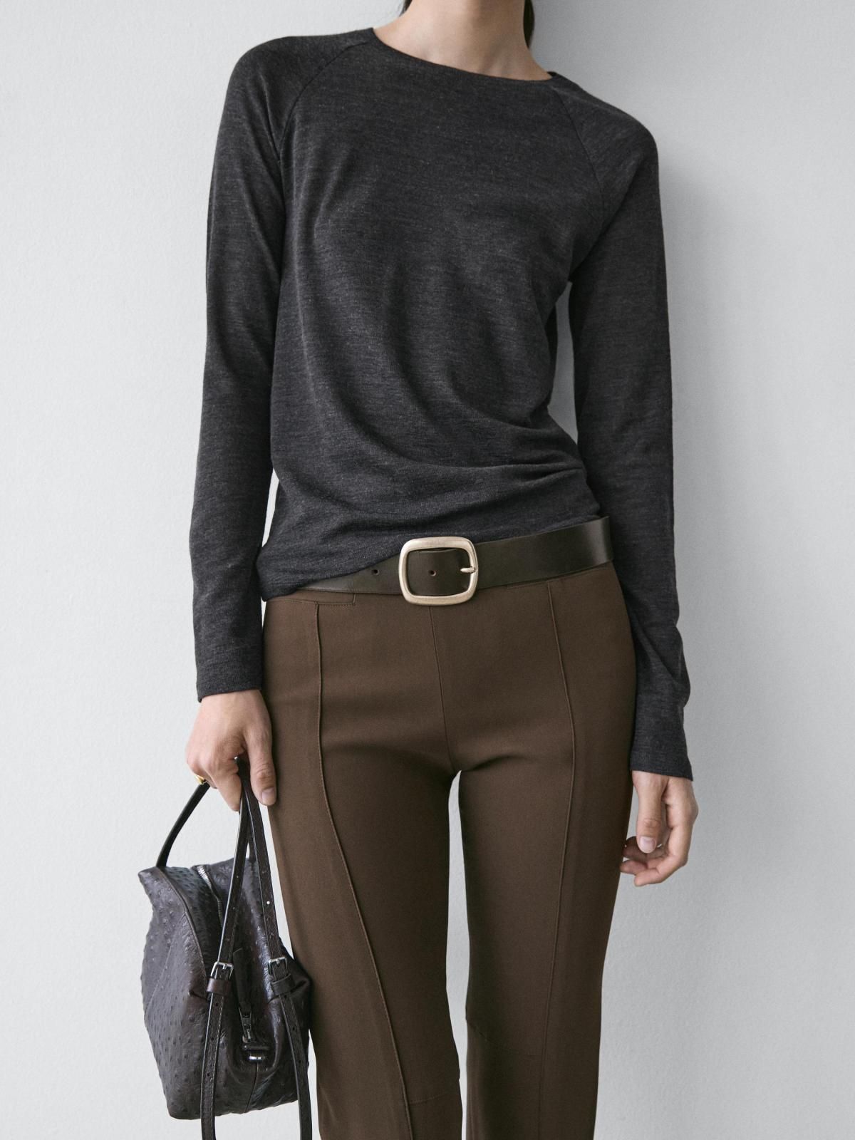 마시모두띠 테크니컬 울 래글런 긴팔 티셔츠 6266/523 ANTHRACITE GREY - 상세 이미지 3