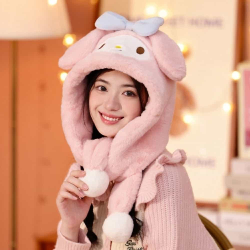 마이멜로디 보온모자 캐릭터모자 여성후드목도리 - 메인 이미지