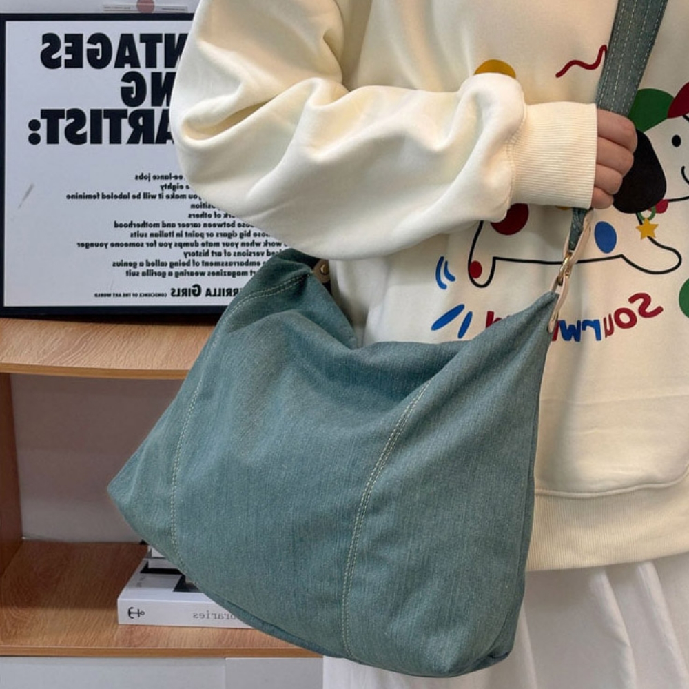 여성 빈티지 스타일 데일리 패션 청 데님 수납력 좋은 숄더 크로스백 - 메인 이미지