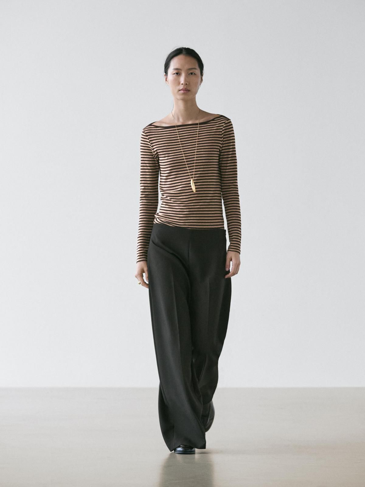 마시모두띠 스트라이프 코튼 긴팔 티셔츠 6274/802 BROWN - 상세 이미지 3