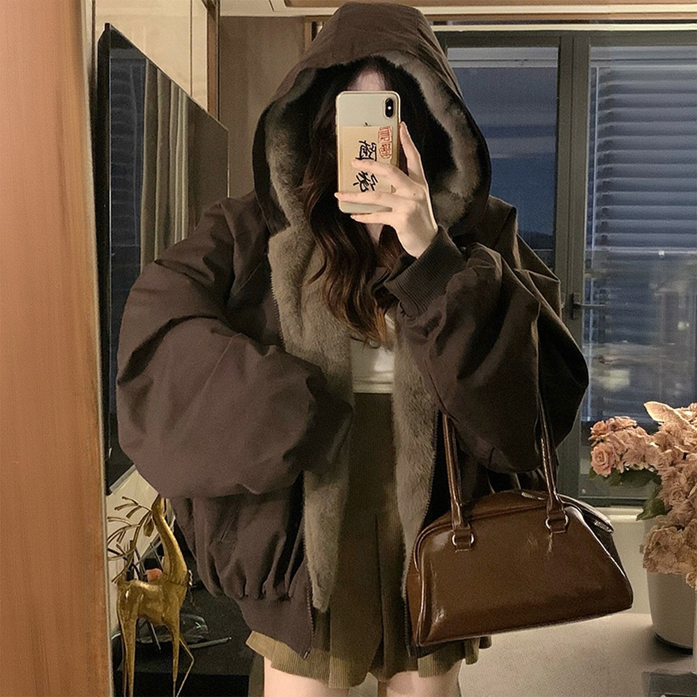 여성 리버시블 뽀글이 양면 플리스 후드 집업 점퍼 따뜻함 보온 가을 겨울 간절기 캐주얼 - 상품 이미지