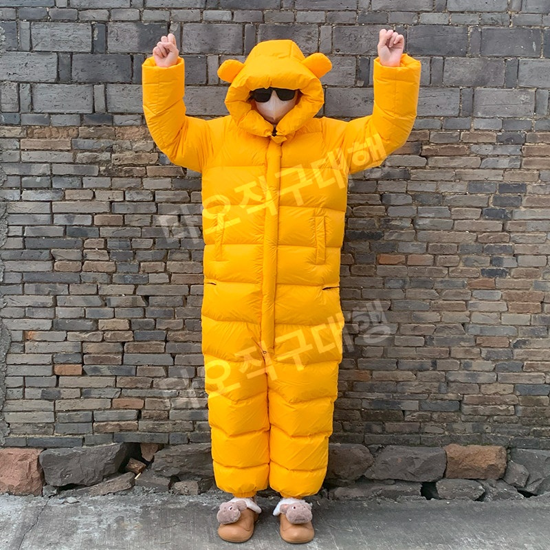 곰돌이전신패딩 차박 입는침낭 옷침낭 캠핑 입는 겨울 방한 일체형 침낭 야외 패딩 - 상세 이미지 4