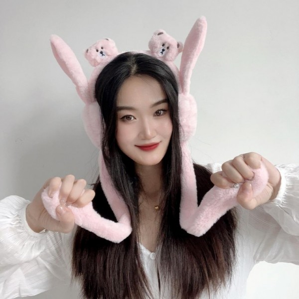 곰돌이 움직이는 방한귀마개 쫑긋 겨울귀도리 귀마개 방한털귀마개 방한귀덮개 방한털귀도리 방한 - 상품 이미지