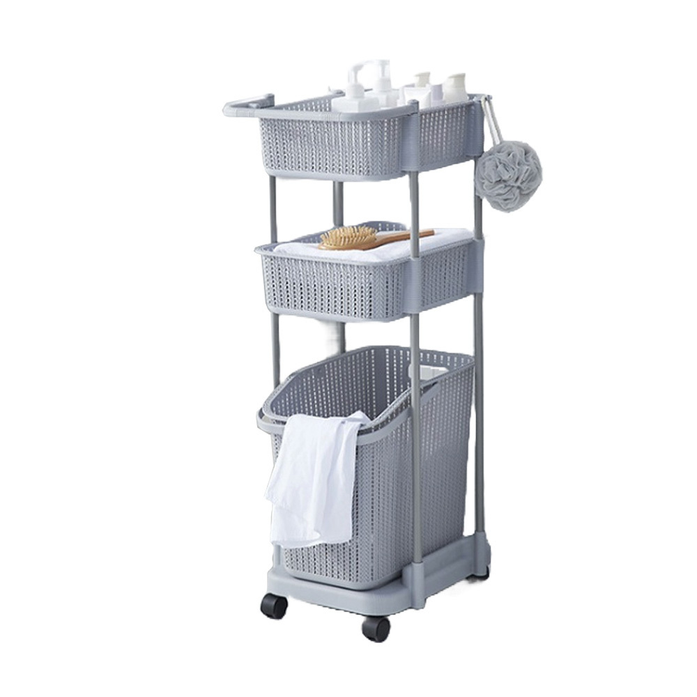 바퀴 달린 3단 수납 트롤리 (그레이)