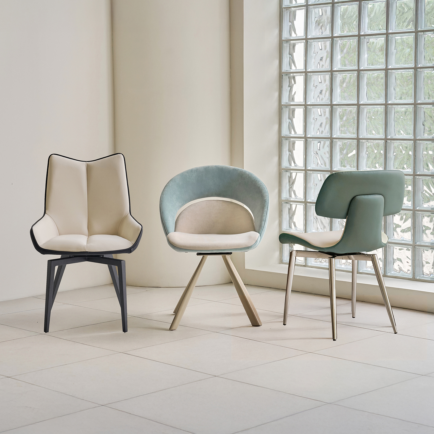 편한 인테리어 식탁 고급스러운 아쿠아텍스 방수 기능성 패브릭 디어 회전 의자