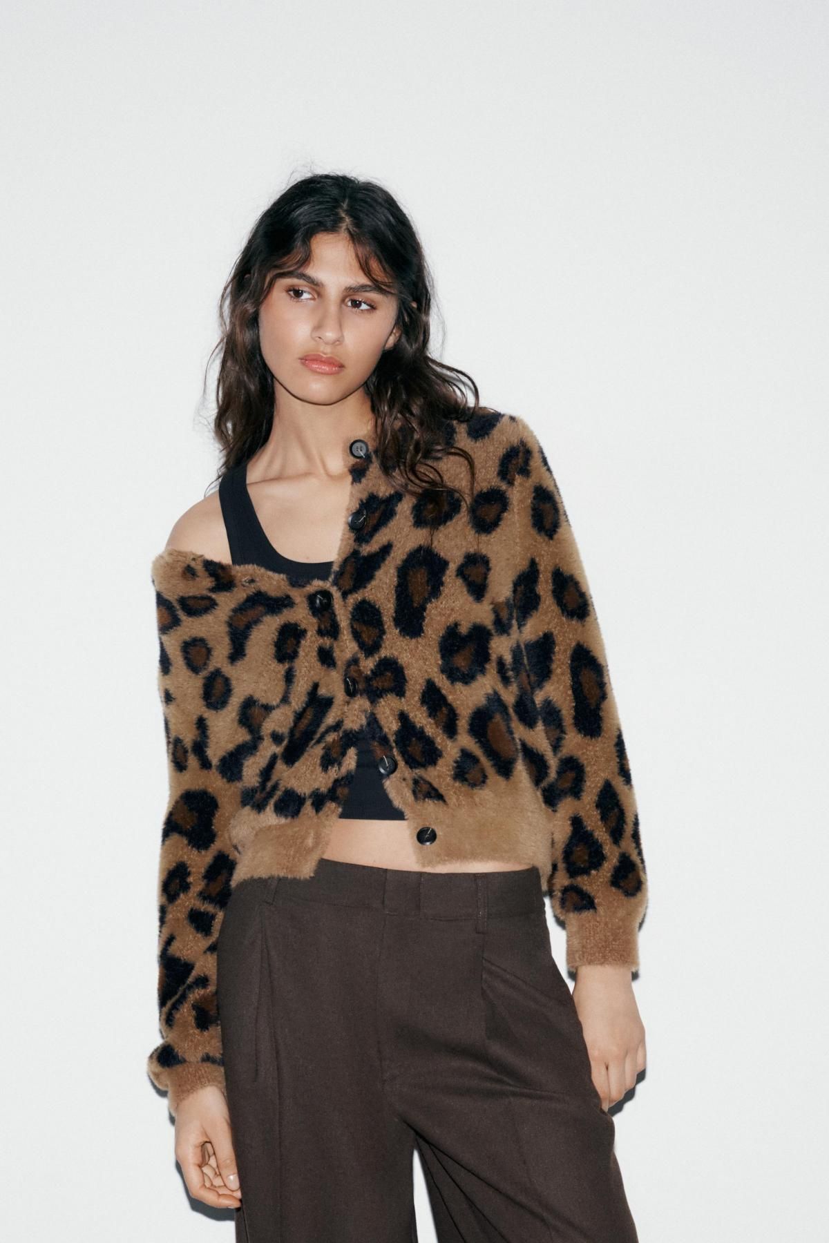 자라 레오파드 자카드 라운드넥 니트 가디건 6771/157 LEOPARD - 상세 이미지 3