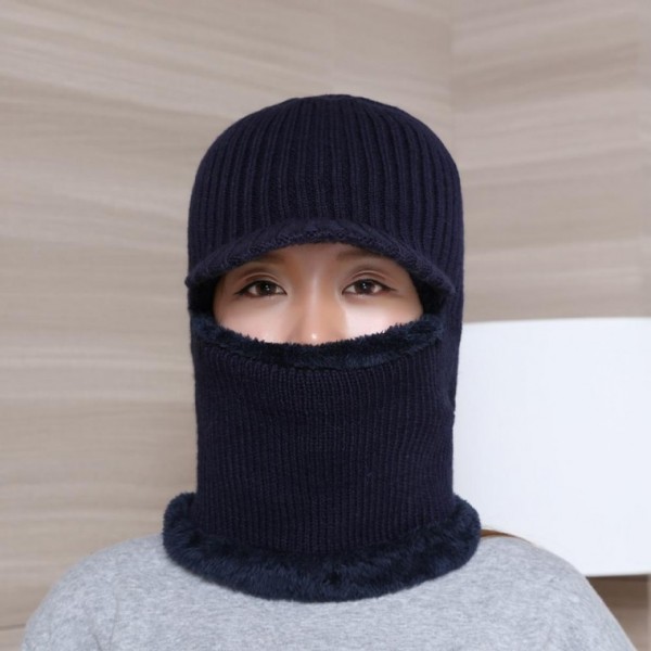 네이비 일체형니트챙모자 브리드 털모자 넥워머 니트목토시 챙모자 방한모자 니트모자 니트넥워머 - 상품 이미지