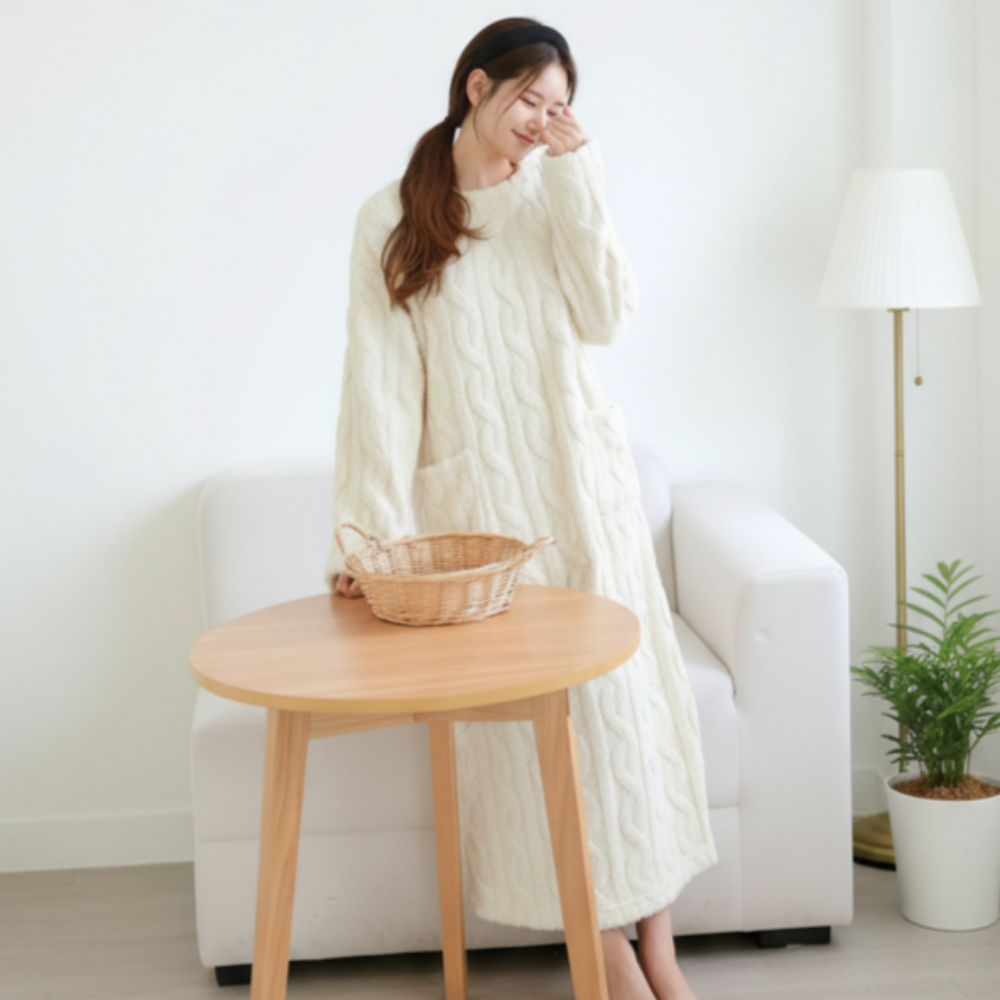 겨울원피스잠옷 극세사 꽈배기수면바지세트 밍크 후리스 빅사이즈 임산부 부들이 우정파자마 제품 이미지