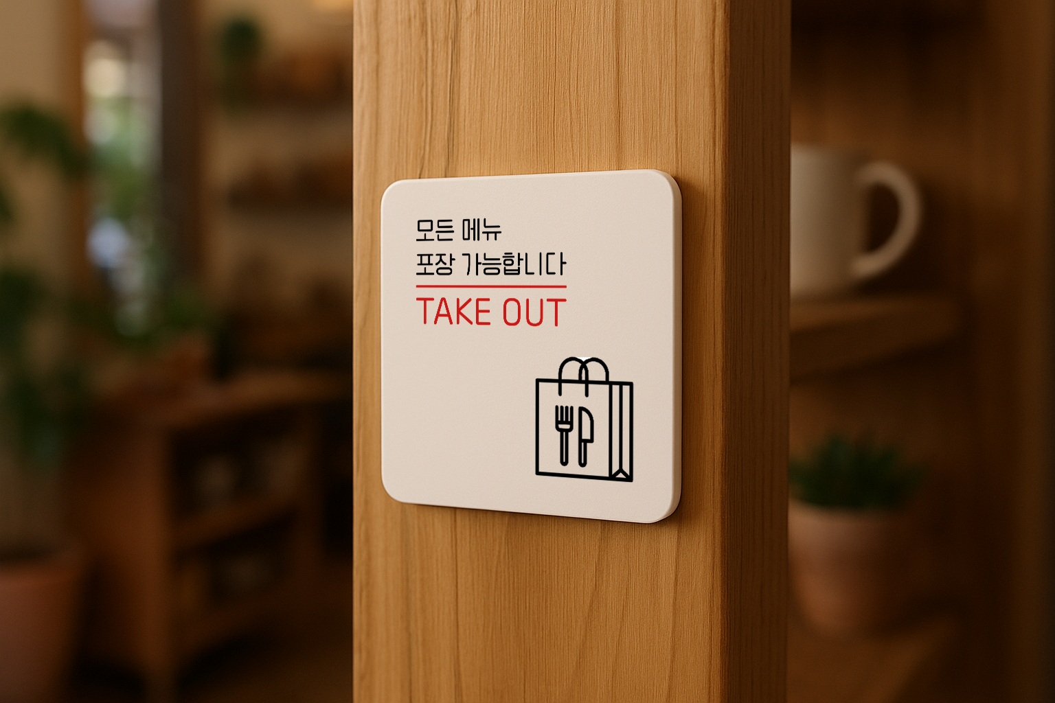 포장가능 표지판 테이크아웃 안내판 표찰 TAKE OUT 안내 040 100x100 - 상세 이미지 3