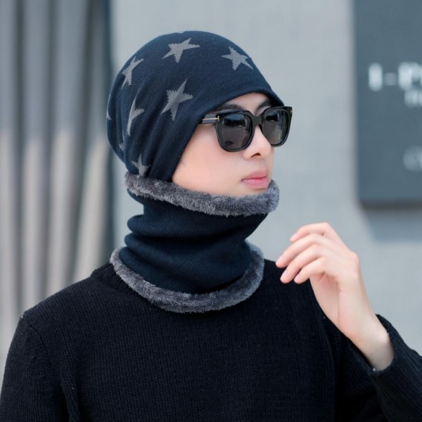 남성용 비니목토시세트 넥워머 네이비 비니세트 겨울모자 남성용비니 남성비니 방한모자 비니모자 - 메인 이미지