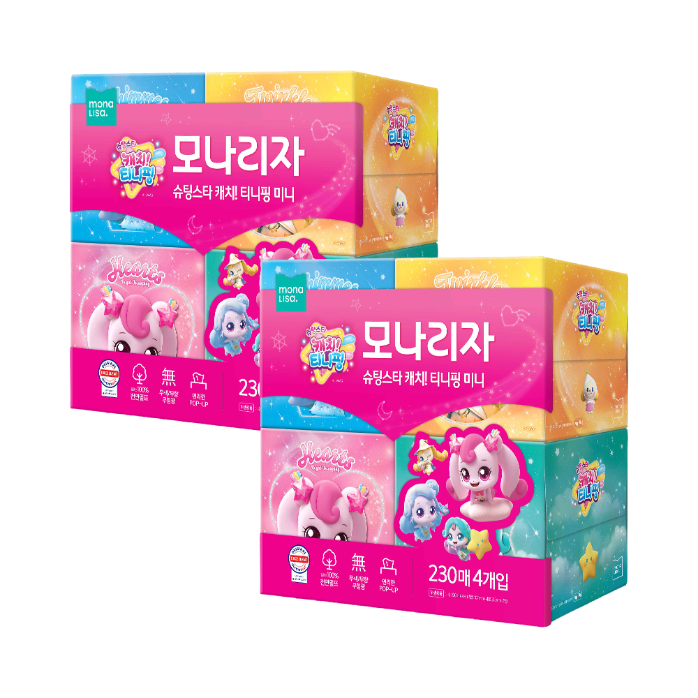 책상용 모나리자 캐치 티니핑 미니 미용 각티슈 4입 230매, 2개 - 상품 이미지
