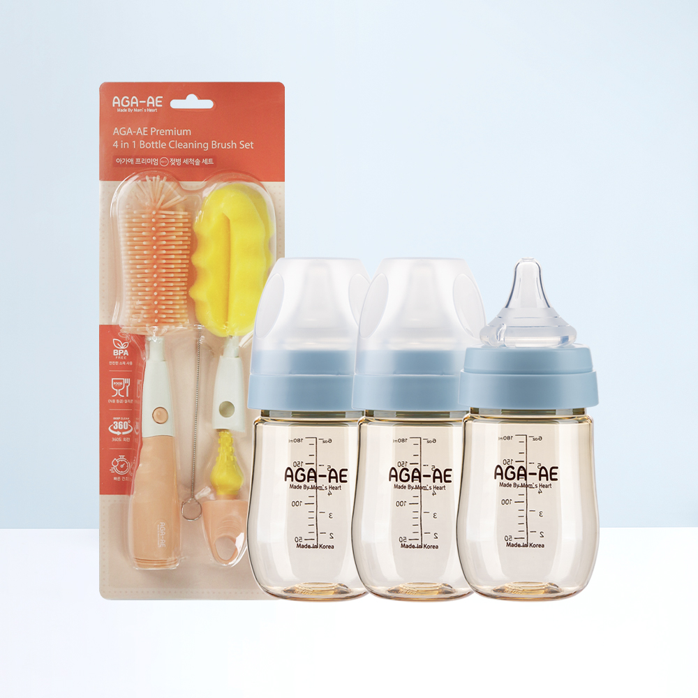 아가애 프리미엄 PPSU 젖병 (젖꼭지 니플 포함) 180ml, 퓨어블루, 3개 - 상품 이미지