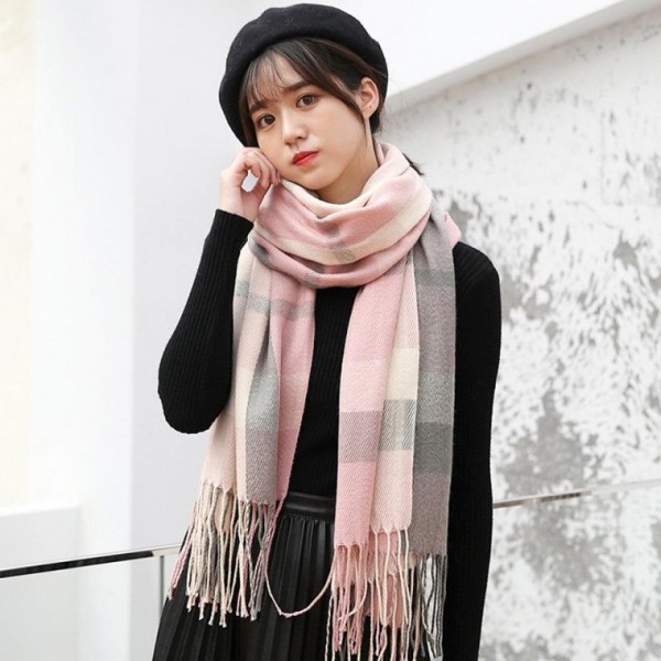 따뜻한 보온 목도리 소프트 체크 겨울 머플러 울머플러 여성목도리 여자머플러 여성머플러 울목 - 상품 이미지