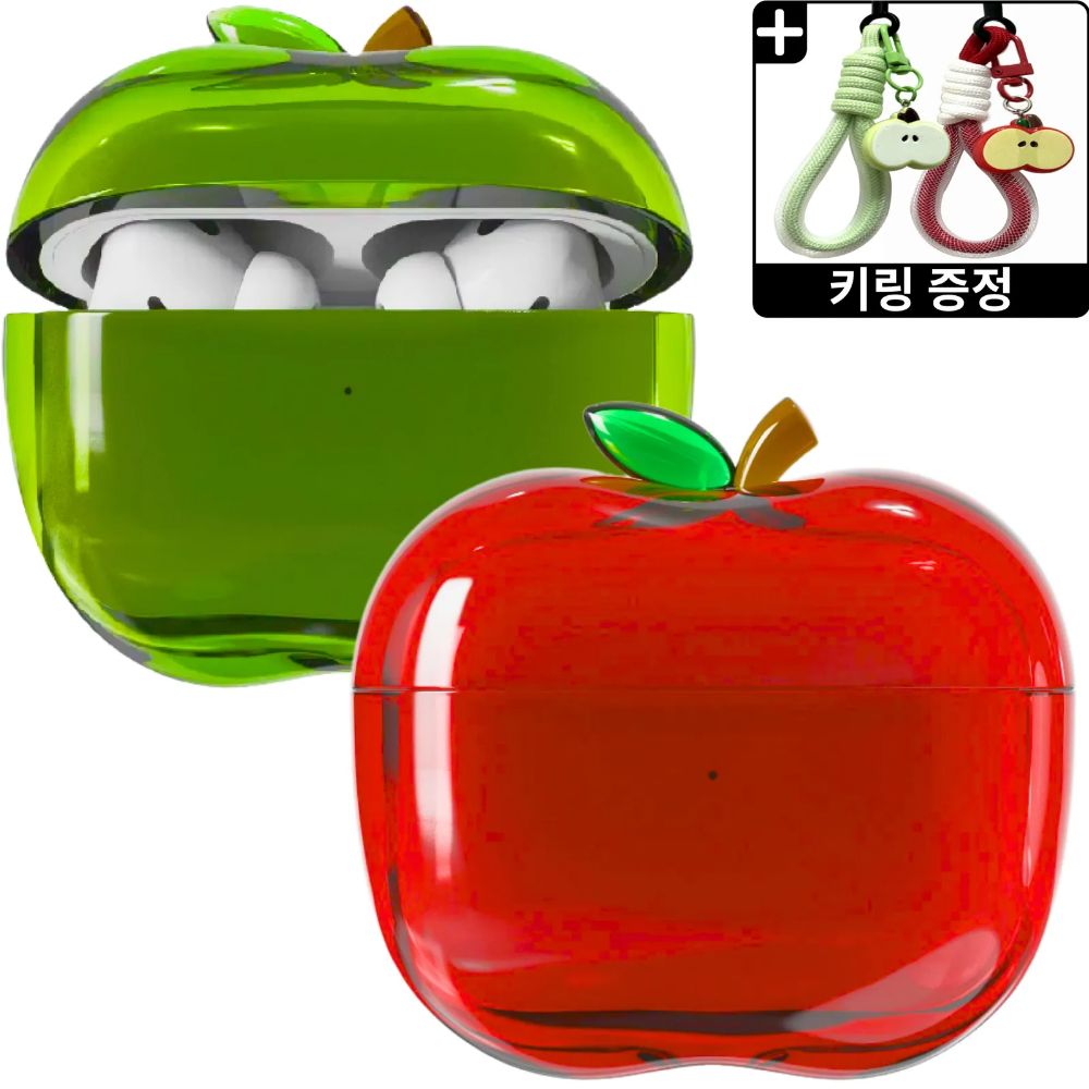 사과 에어팟케이스 에어팟4케이스 4세대 이어폰 귀여운 키링 투명 파우치 실리콘 하드 젤리 제품 이미지