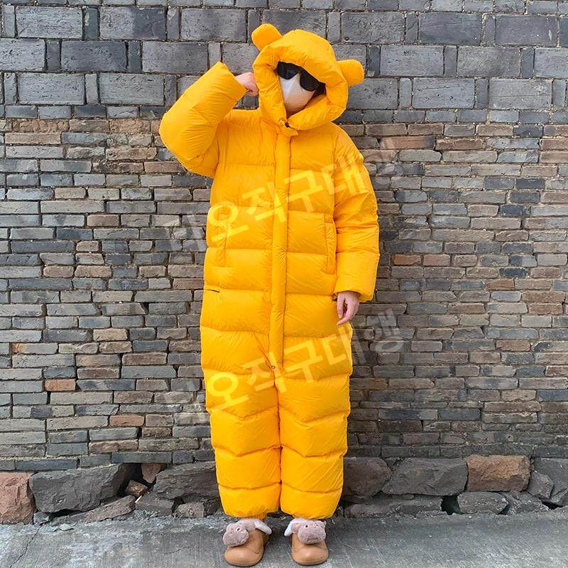 곰돌이전신패딩 차박 입는침낭 옷침낭 캠핑 입는 겨울 방한 일체형 침낭 야외 패딩 - 상세 이미지 3