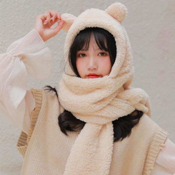 뽀글이 목도리 후드머플러 여성 곰돌이 후드 뽀글이후드목도리 뽀글이모자머플러 겨울목도리 후드 - 상품 이미지