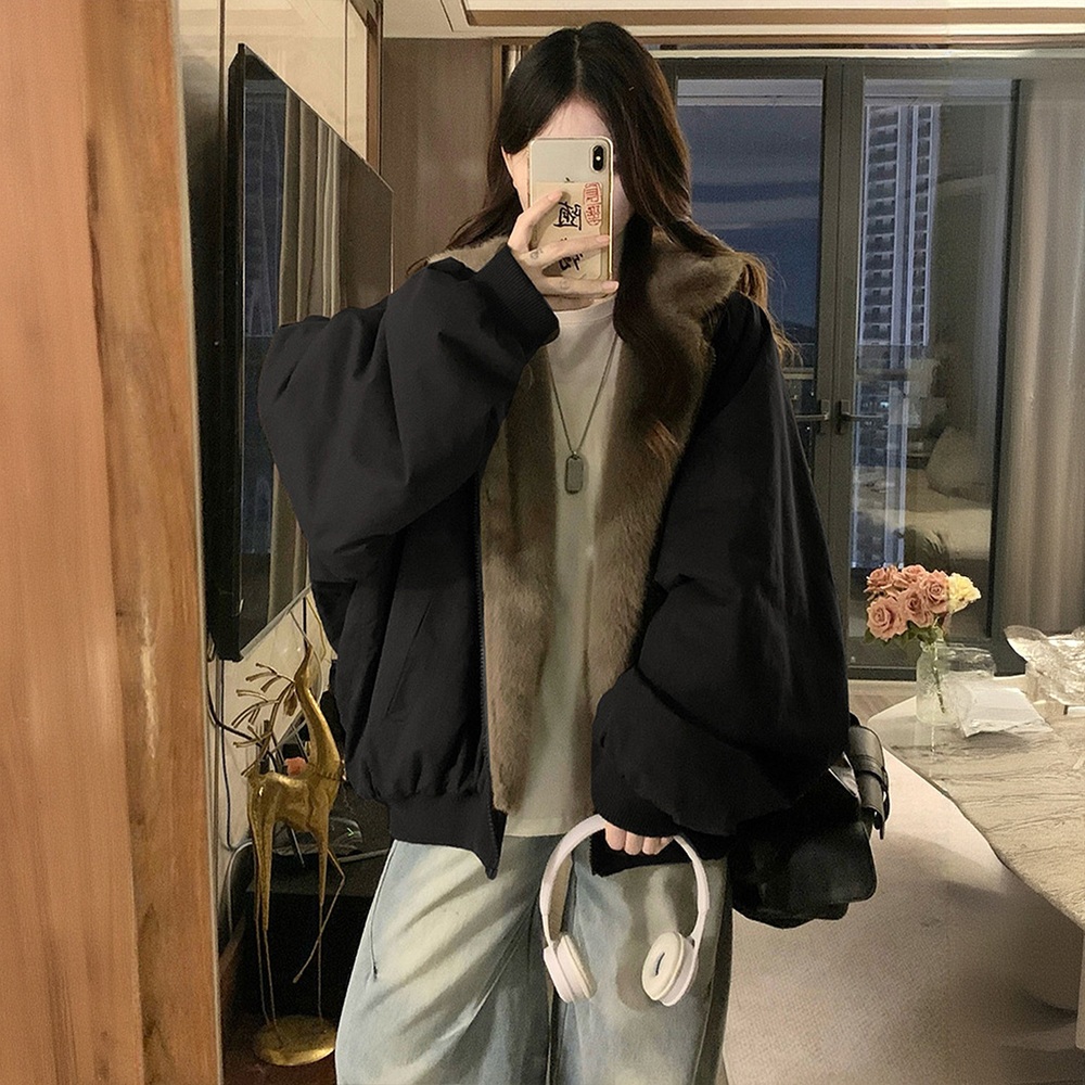 여성 리버시블 뽀글이 양면 플리스 후드 집업 점퍼 따뜻함 보온 가을 겨울 간절기 캐주얼 - 상세 이미지 2