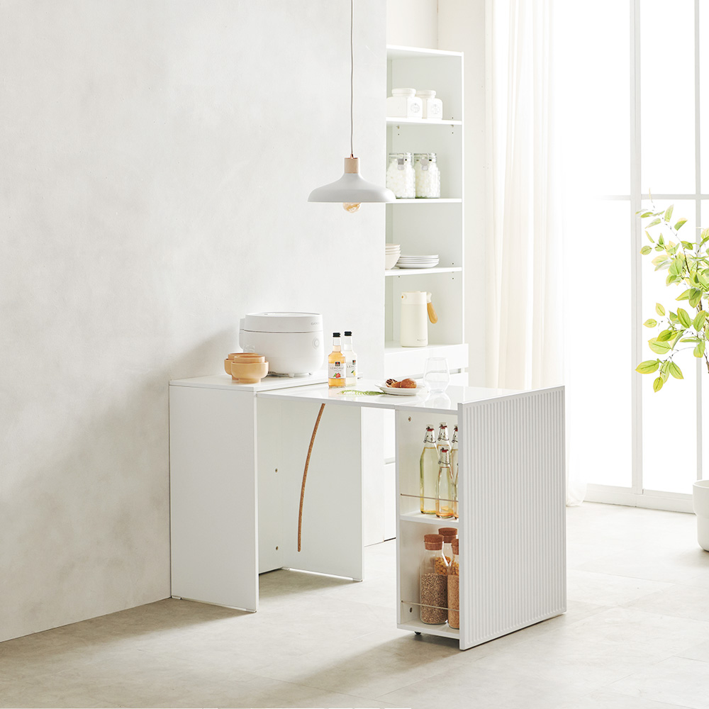 템바보드 확장형식탁 접이식 2인용 원룸 슬라이딩 수납 식탁테이블 1200mm, 화이트