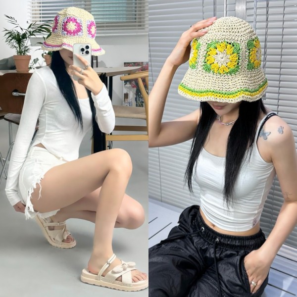 텐시프벙거지 밀짚모자 뜨개 여름 여성 버킷햇 왕골 여성모자 여성벙거지 여름뜨개모자 꾸안꾸 - 상품 이미지