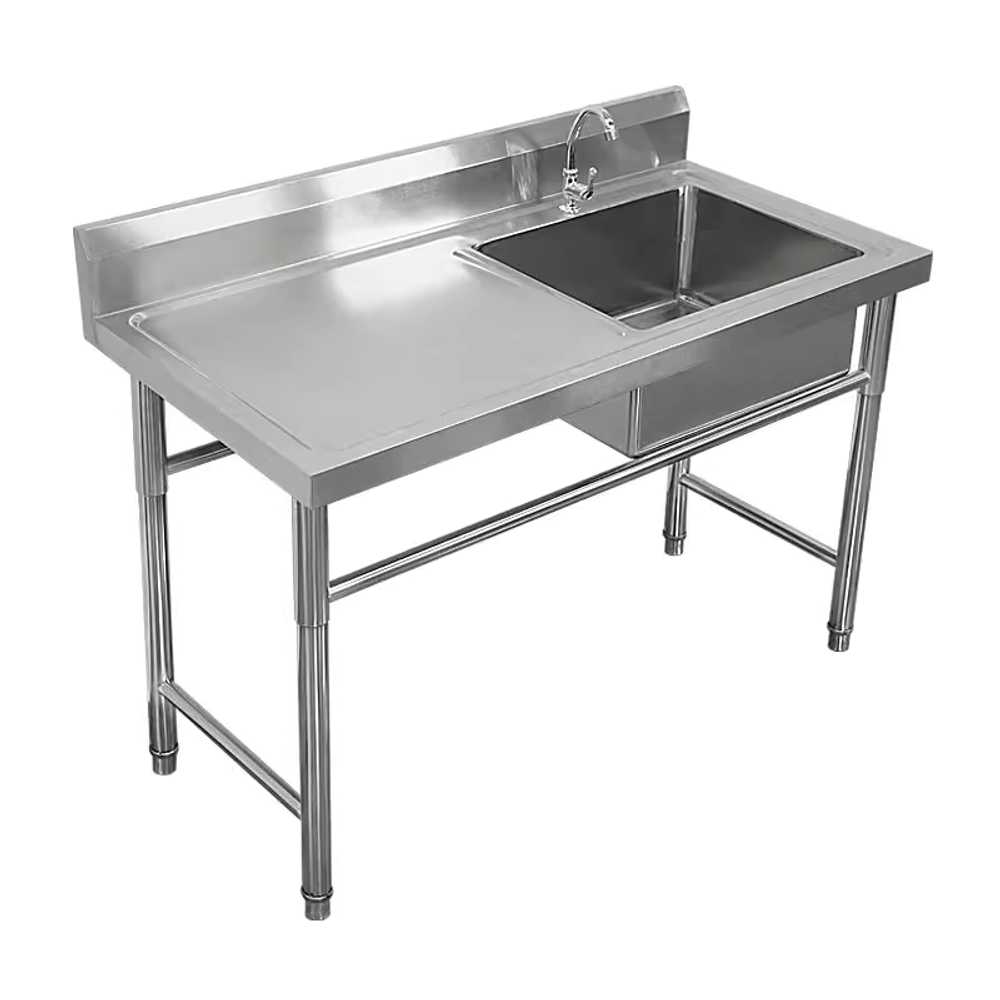 업소용 조리대 스텐 작업대 배수 손질 작업 식당 싱크 100x50x80cm 좌측형 - 상세 이미지 5