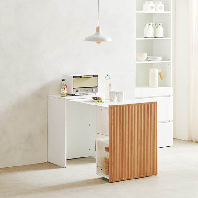 템바보드 확장형식탁 접이식 2인용 원룸 슬라이딩 수납 식탁테이블 1200mm, 화이트