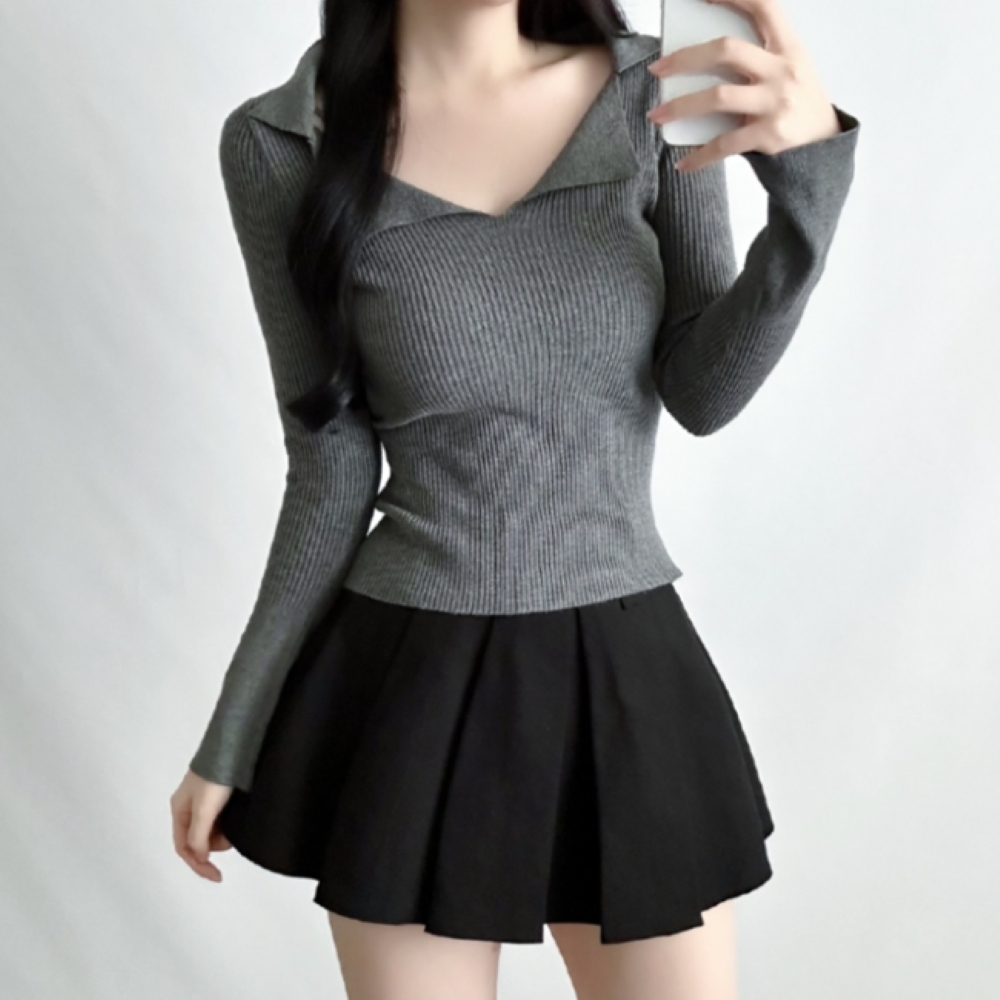 카라 V넥 골지니트 4color - 상품 이미지