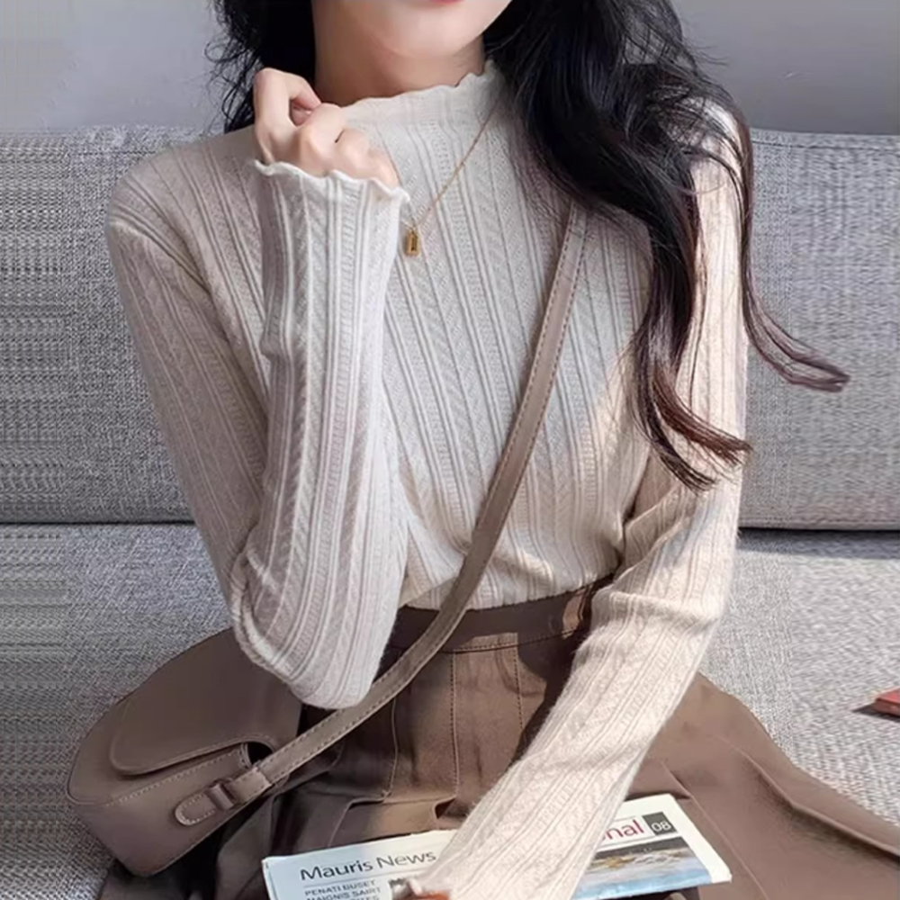 G126963_물결 하이넥 자가드 긴팔니트 티셔츠 반목니트 - 상품 이미지