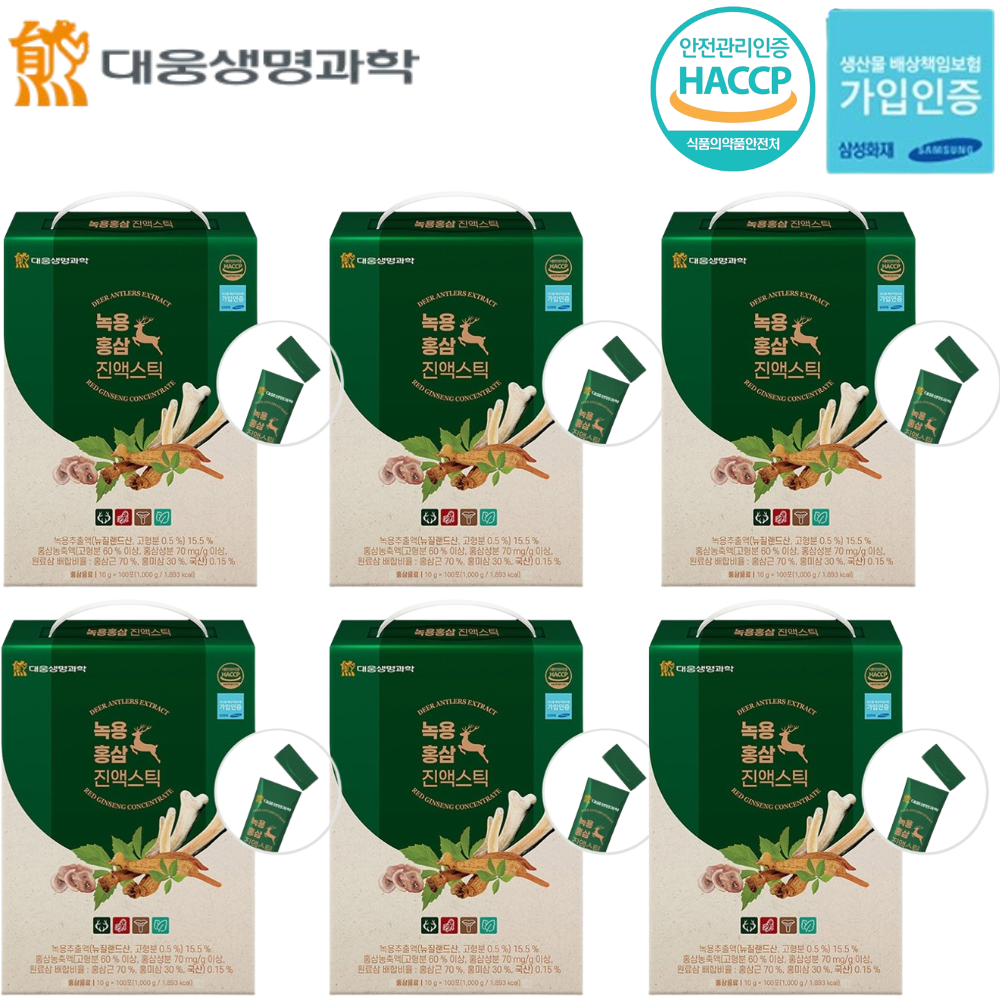 대웅생명과학 프리미엄 녹용 홍삼 진액 스틱 100포 6박스 6년근 생신 감사 인사 선물 - 상품 이미지