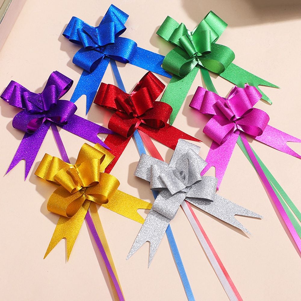 당기는 1초 완성 반짝이 리본장식 6cm 레드(a) - 상품 이미지