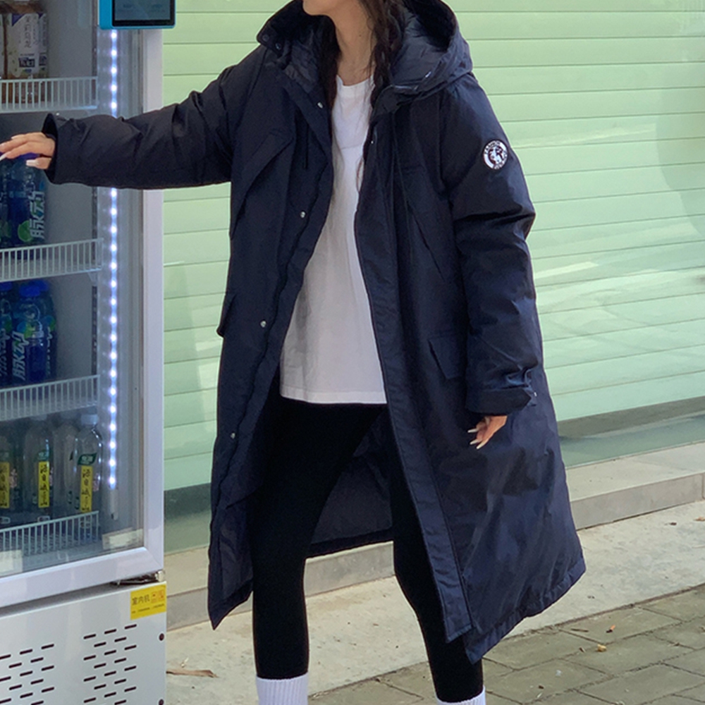 올겨울 패딩 여성 롱 야상 후드 하이넥 점퍼 연말룩 네이비, FREE(One size) - 상세 이미지 2