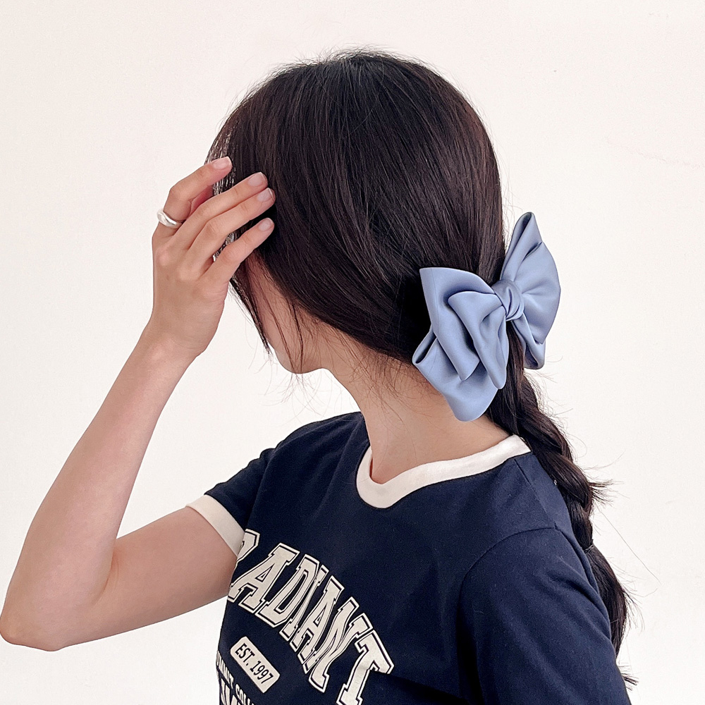 리본자동헤어핀 실크 3단 매듭 헤어핀(블루) 국산 리본핀 큐빅헤어핀 - 상세 이미지 3