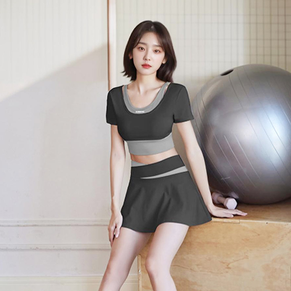 NKJN JYMD035+JYMQ005 여자스포츠브라탑3부치마팬츠세트-캡내장형 - 상품 이미지