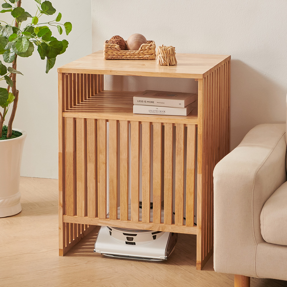 로봇청소기수납장 로보락 에코벡스 호환 원목 로봇청소기장 800, 2단, 고무나무네추럴