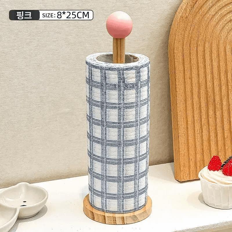 주방 키친타월 거치대 원목 스탠드 볼 손잡이 종이타월 홀더 핑크볼 1개 - 상품 이미지